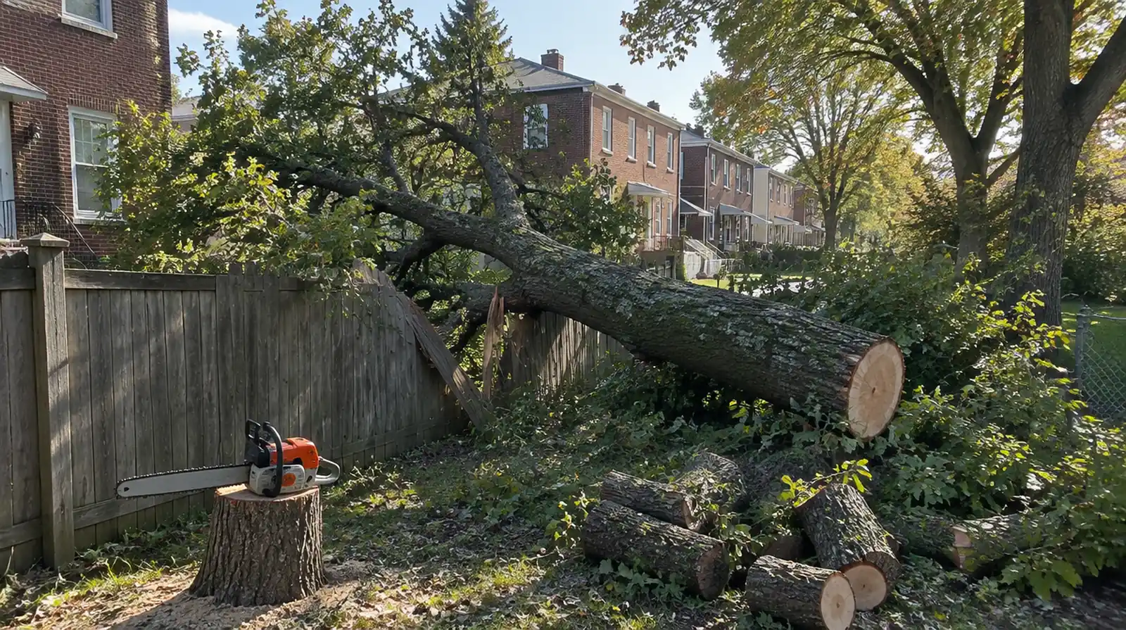 Storm-fallen tree being cut up in Dundalk, MD