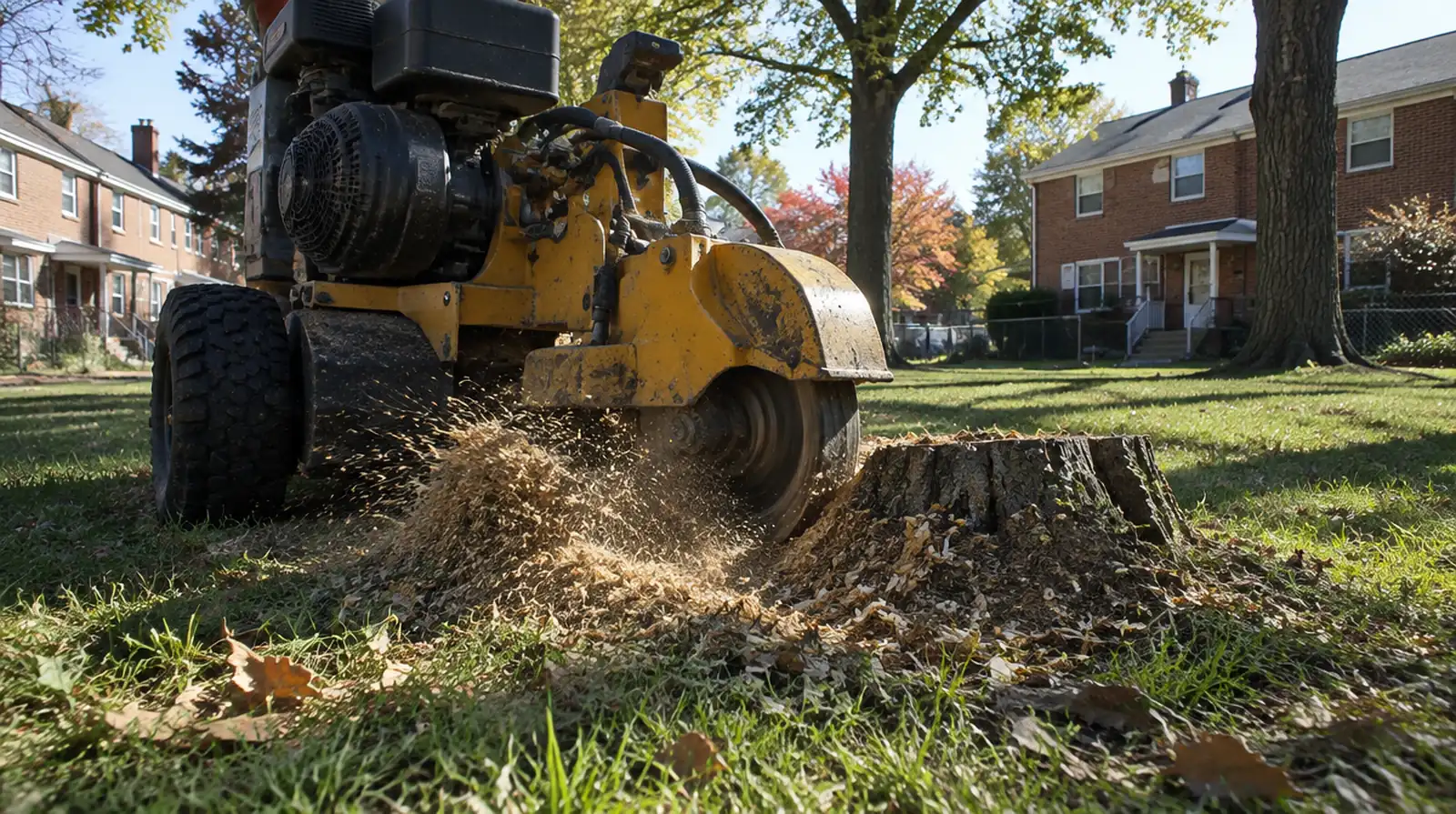 Stump grinder removing a tree stump in Dundalk, MD