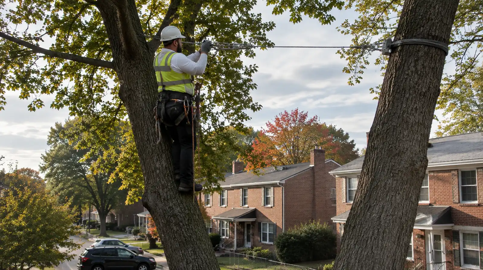 Arborist installing tree cabling in Dundalk, MD
