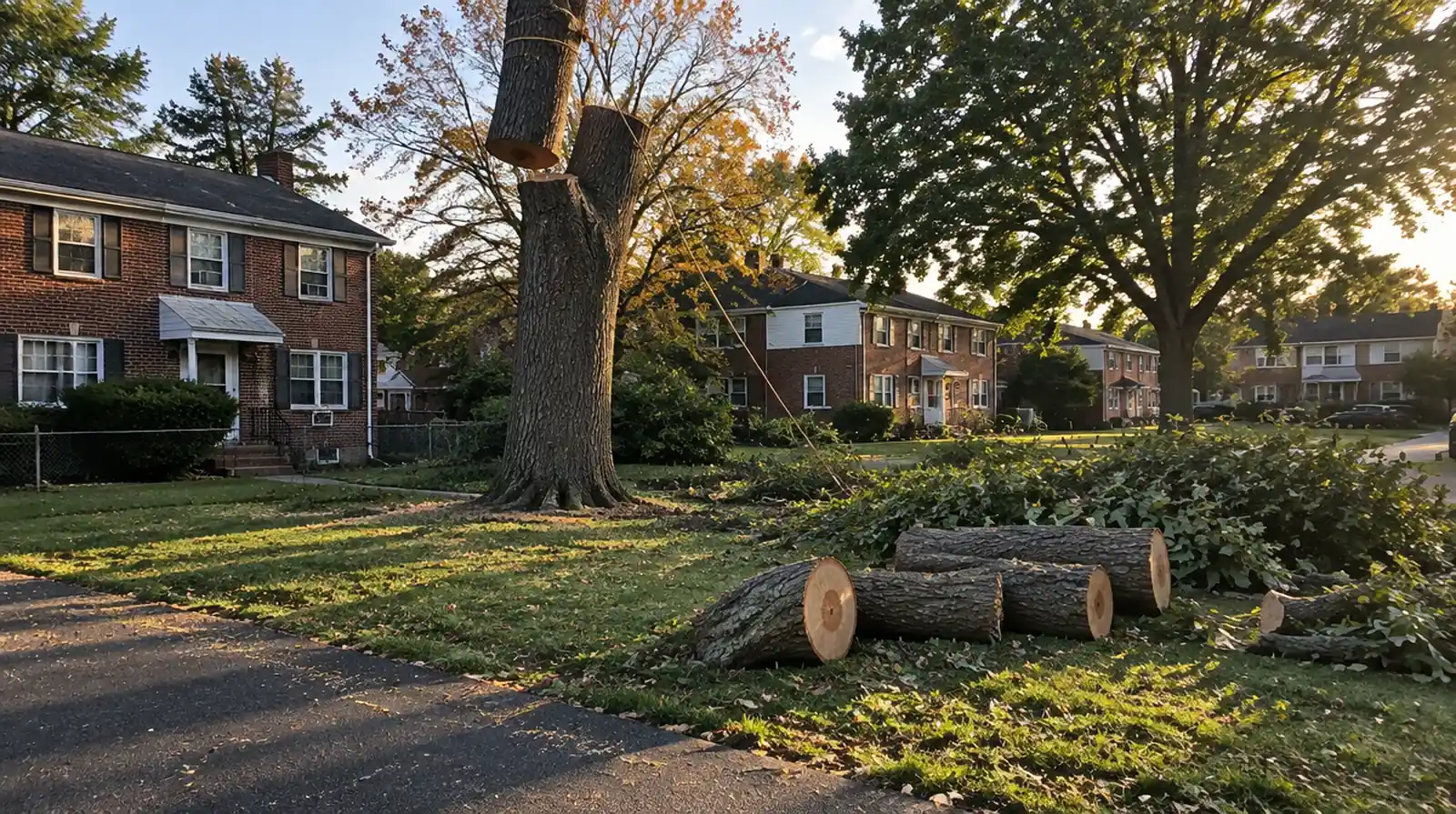 Tree being removed in sections in Dundalk, MD